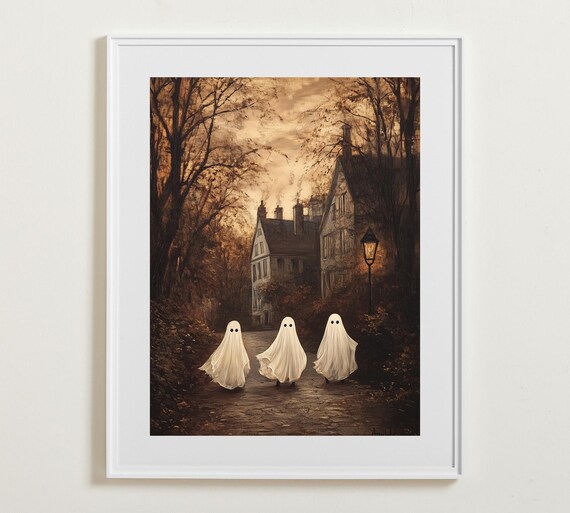 Halloween Ghost Wall Art Cute Ghosts In Salem Massachusetts Poster Gallery Vintage Wall Art Instant Wall Art