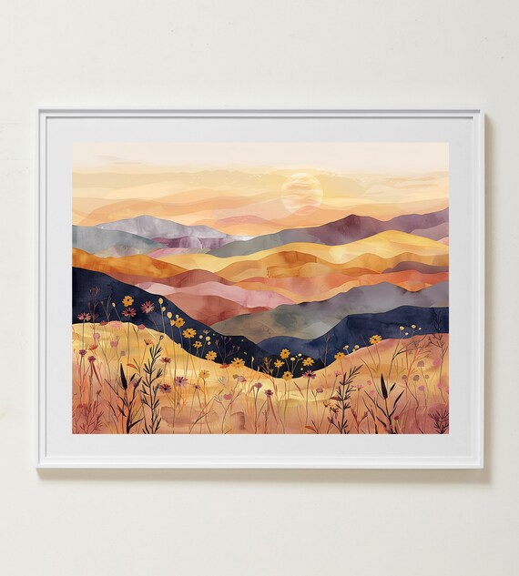 Sunrise Mountain Wall Art Landscape Rolling Hills Poster Luxury Deco Gallery Wall Art Instant Wall Art