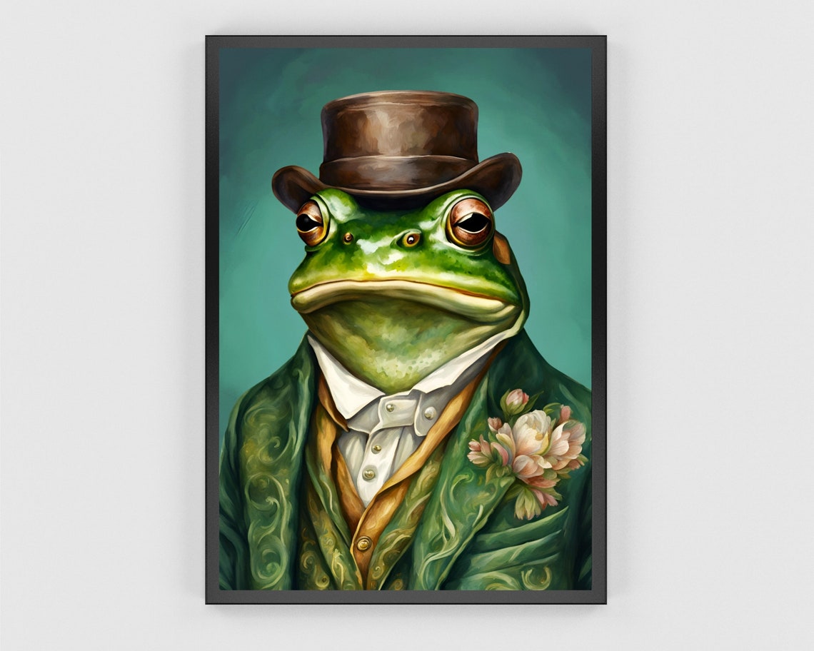 Dapper Frog Gentleman In Top Hat Victorian Oil Portrait Poster - Image 3