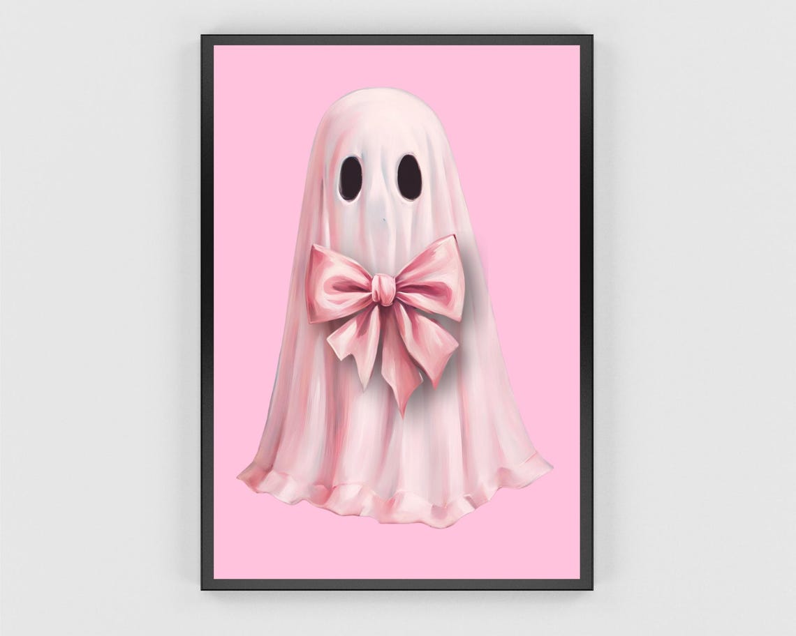 Coquette Ghost Pink Satin Bow Blush Halloween Cute Wall Poster - Image 3