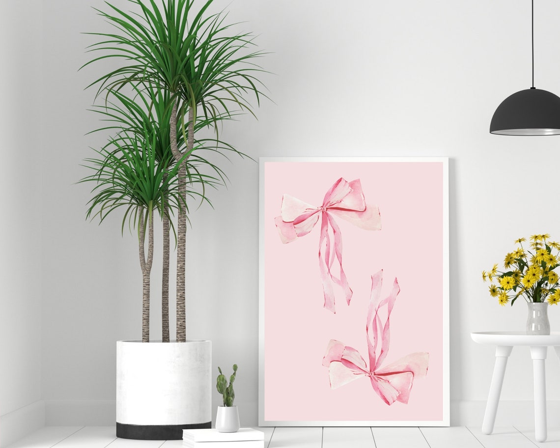 Coquette Pink Watercolor Ribbon Bows Blush Minimal Wall Poster - Image 2