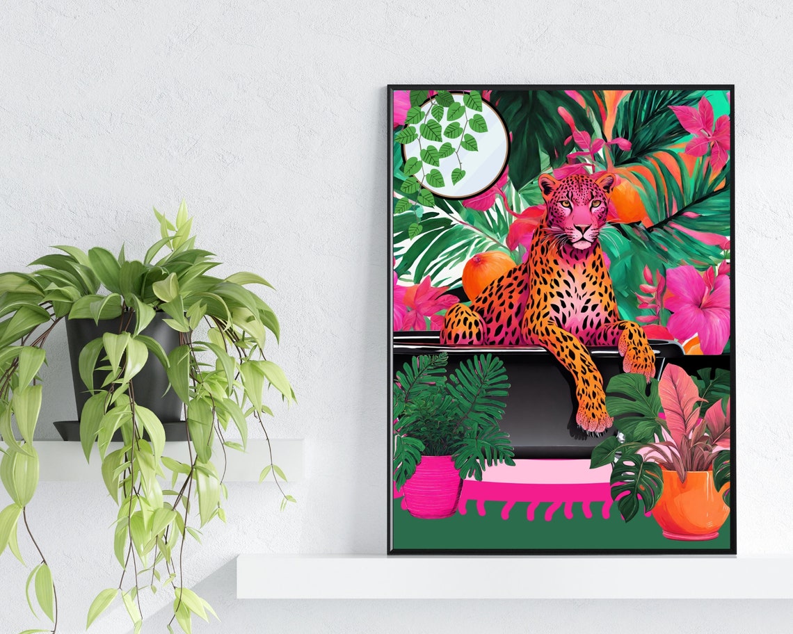 Pink Leopard Bathtub Art Tropical Jungle Bath Soak Wall Print - Image 2