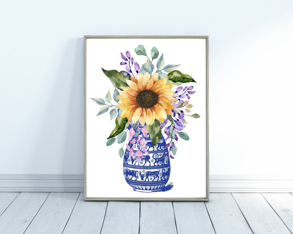 Chinoiserie Ginger Jar Sunflower Floral Art Print - Image 2