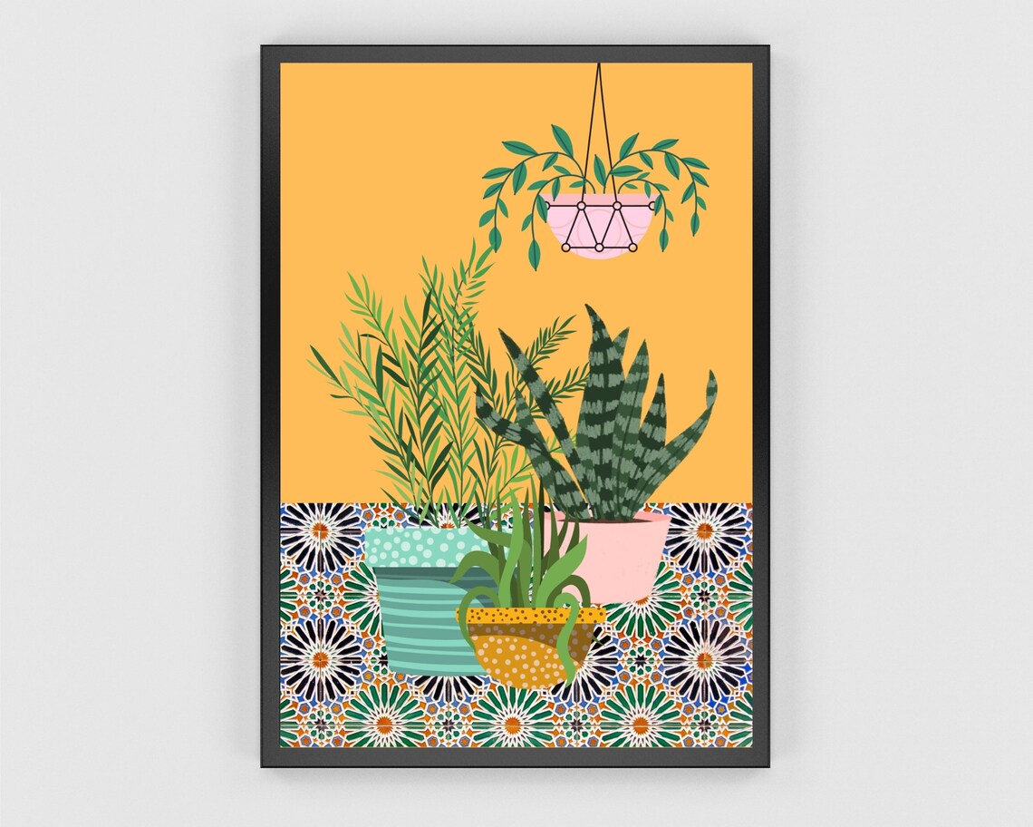 Tropical House Plants Art Print, Botanical Retro Style - Image 2
