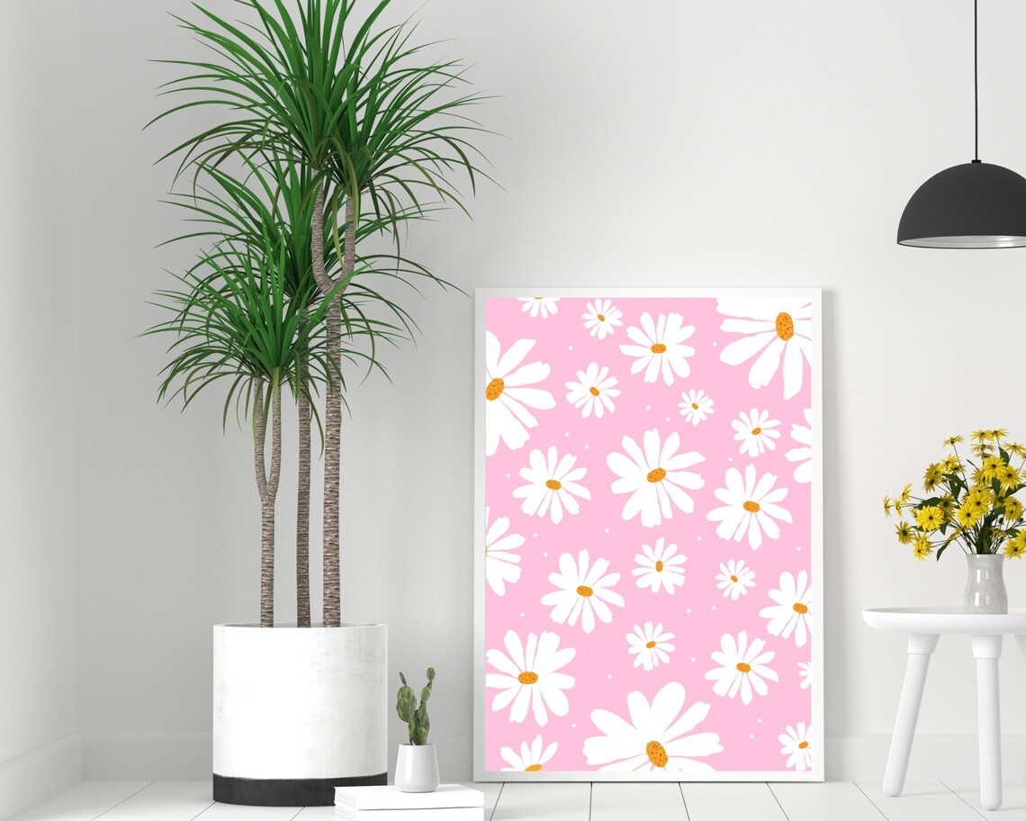 Daisies Floral Art Print, Pink Boho Floral Poster - Image 3