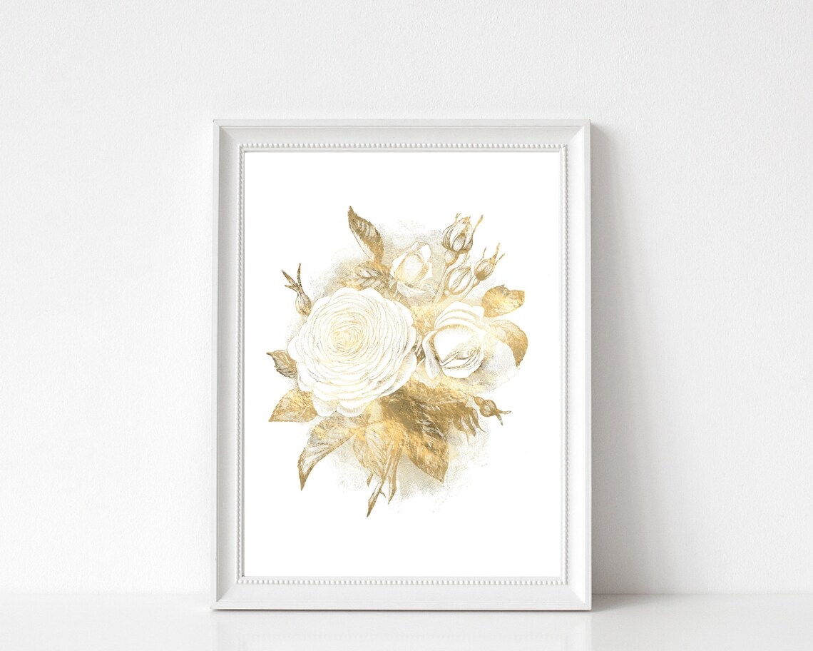 Gold Flower Botanical Print, Botanical Wall Art - Image 2