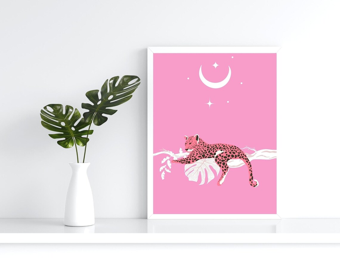 Pink Leopard Boho Art Print, Jungle Decor - Image 2