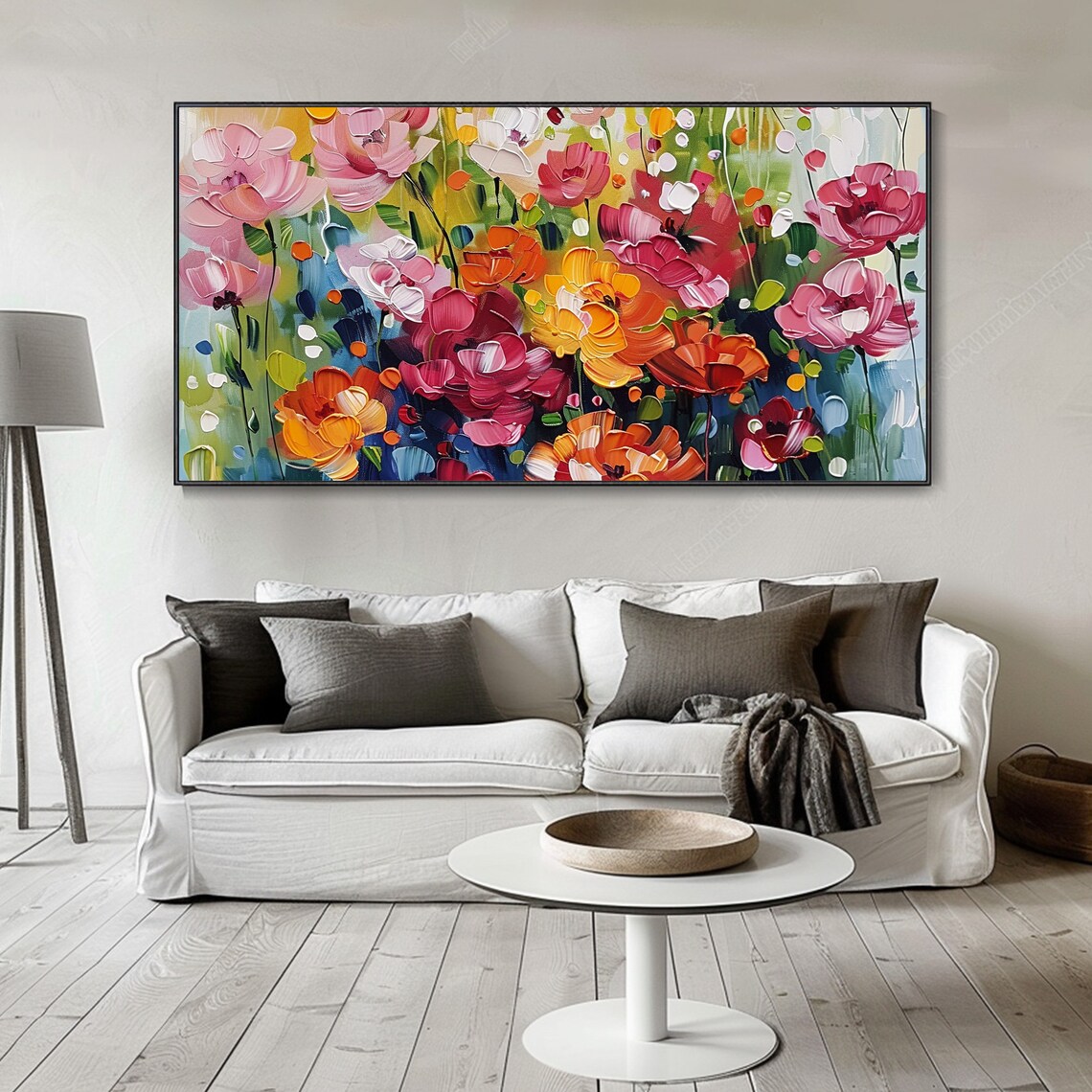 Vibrant Red Pink Orange Poppy Flowers Textured Abstract Art Poster - Image 4