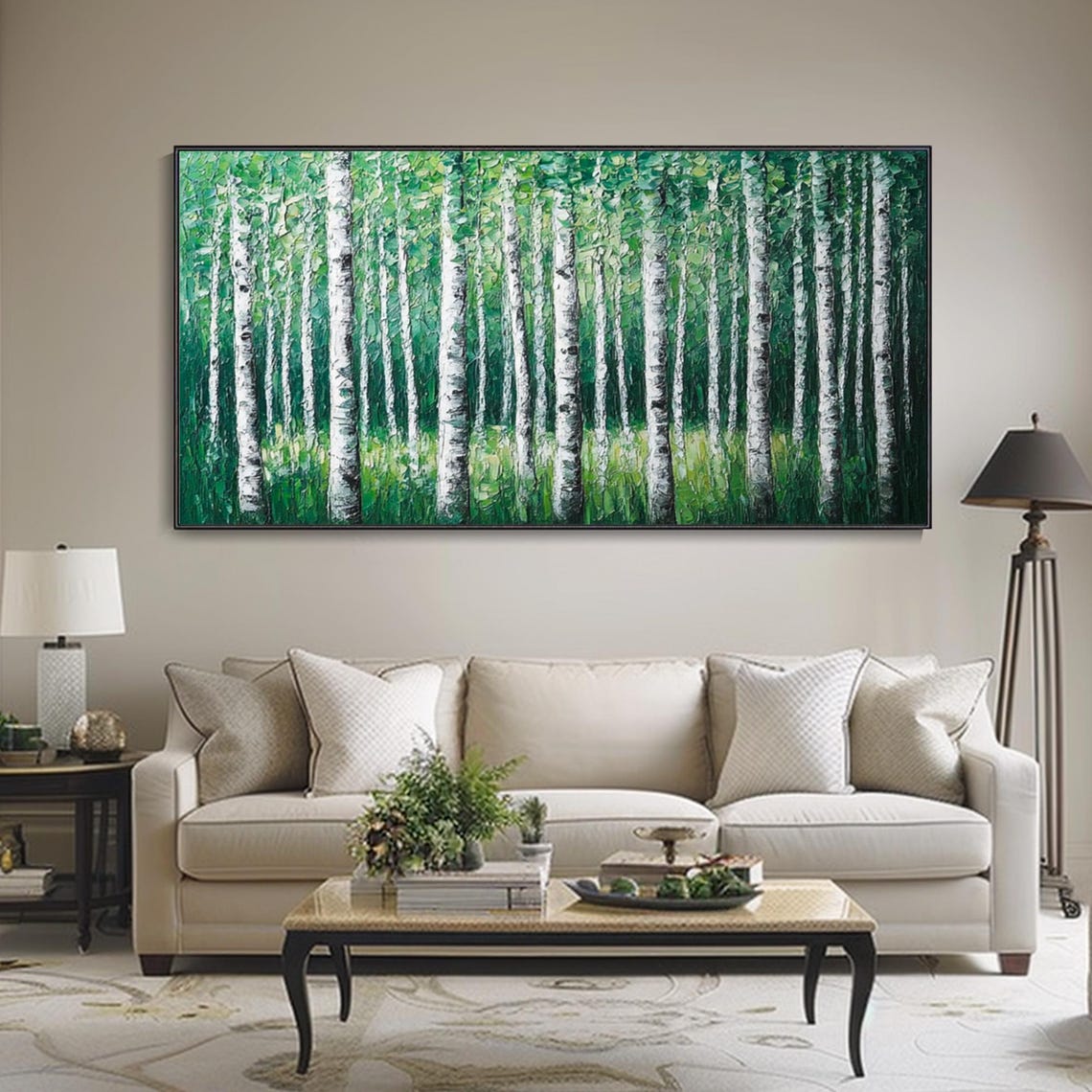 Spring Green Birch Forest White Trunks Lush Impasto Nature Art Poster - Image 4