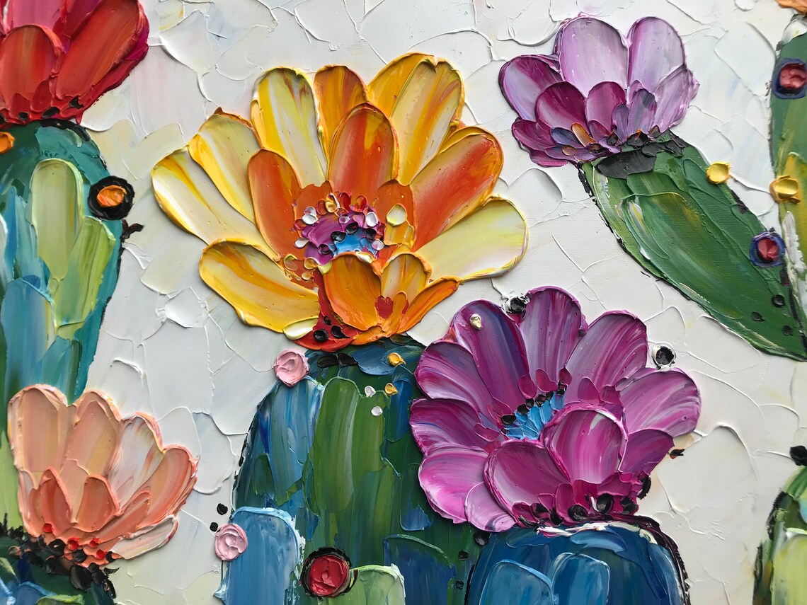 Colorful Cactus Oil Painting, Abstract Plant Art Print - Image 3