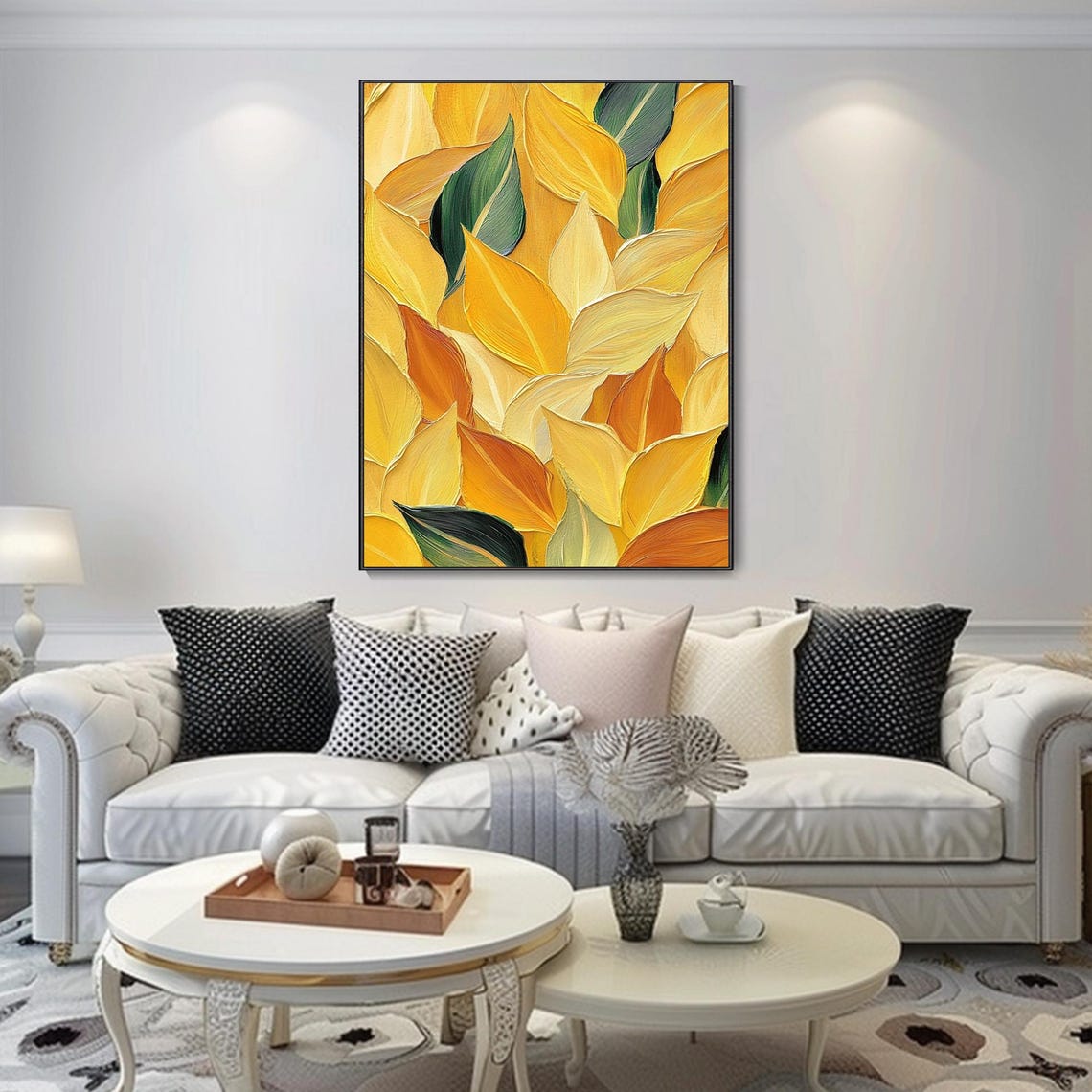 Golden Autumn Leaves Pattern Close Up Textured Fall Art Poster - Image 2
