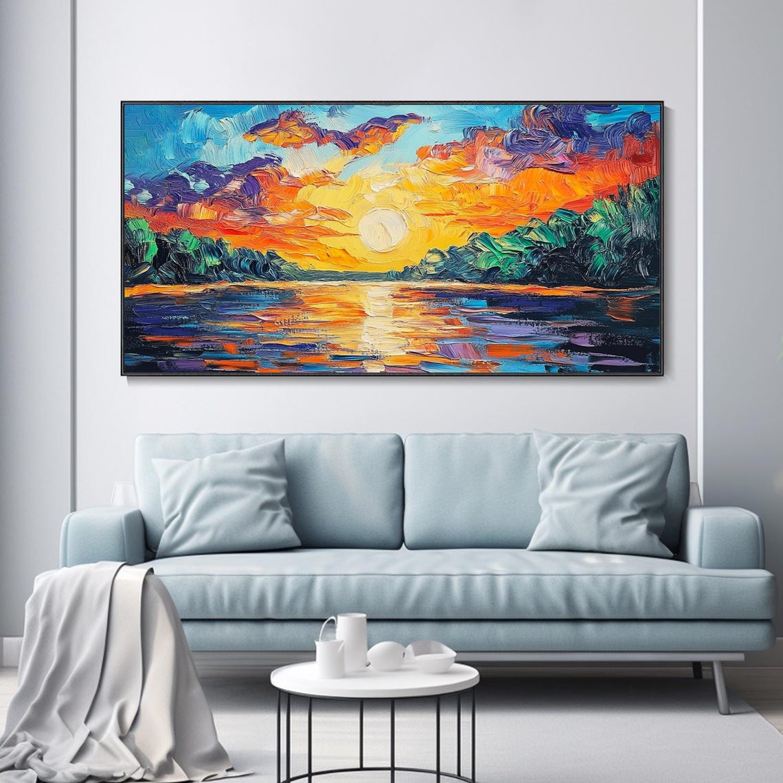 Vibrant Sunset Over Lake Dramatic Clouds Reflection Art Poster - Image 3