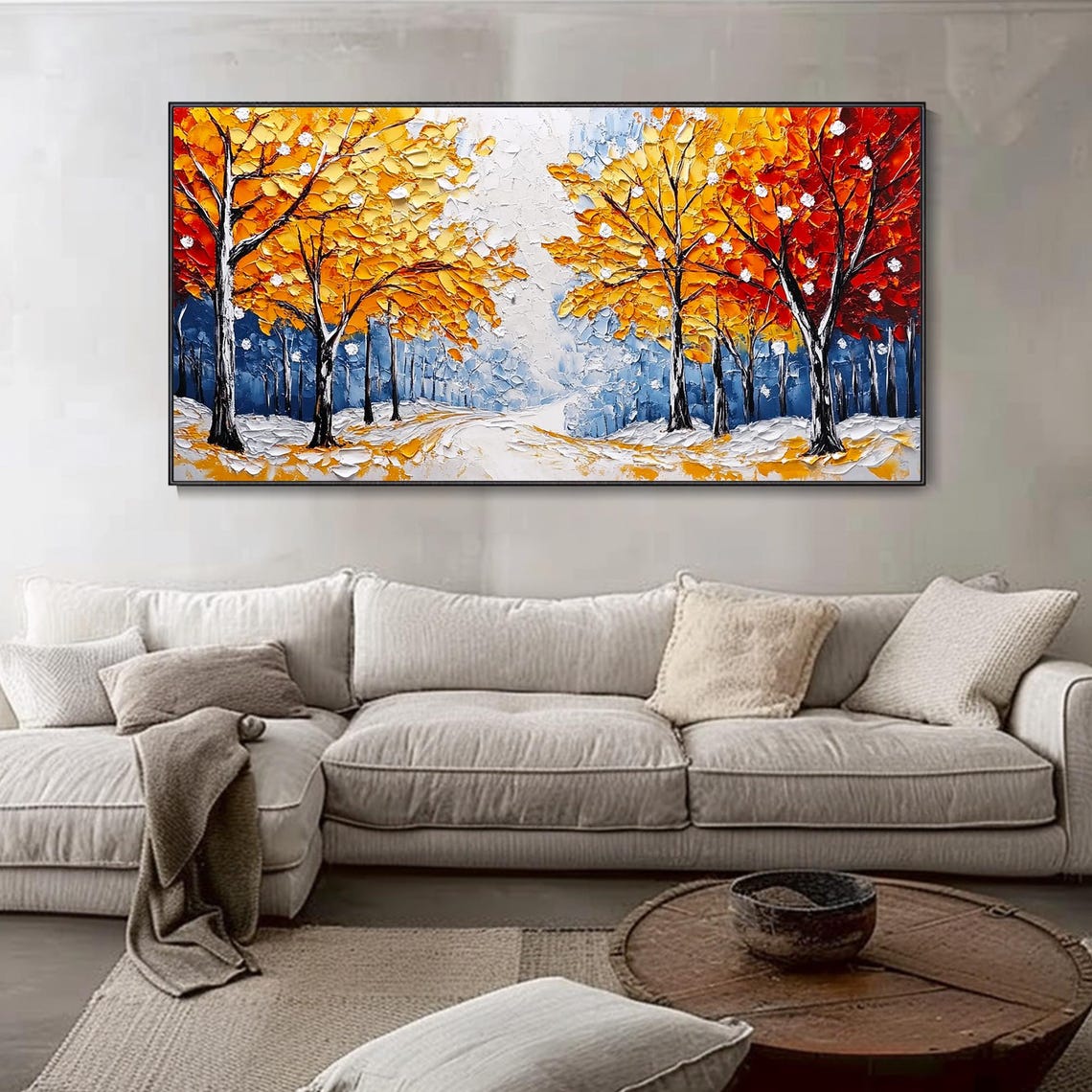 Autumn Birch Trees Fiery Fall Foliage Snowy Landscape Art Poster - Image 4