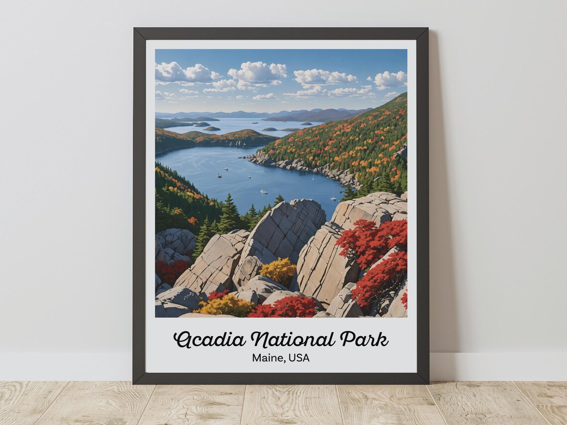 Acadia National Park Maine Fall Foliage Coast Vintage Travel Poster