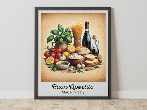 Buon Appetito Italian Food Illustration Poster Kitchen Wall Decor
