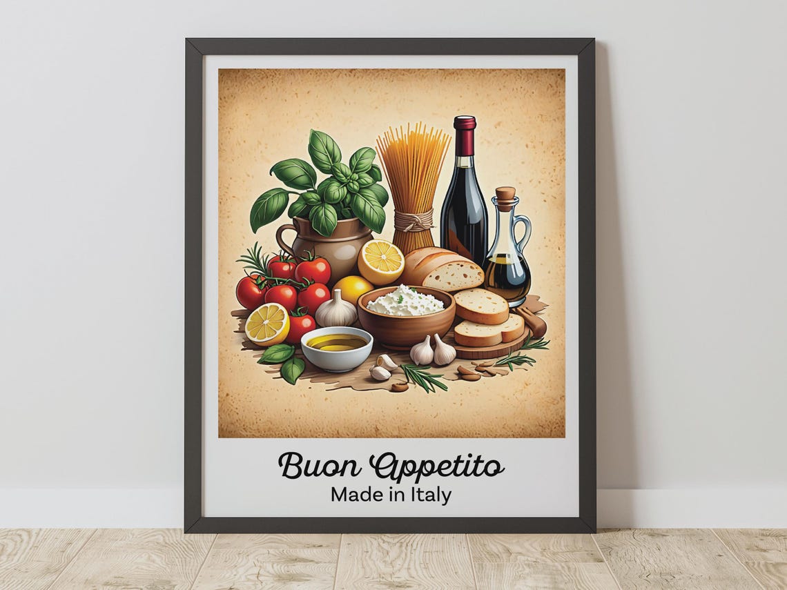 Buon Appetito Italian Food Illustration Poster Kitchen Wall Decor