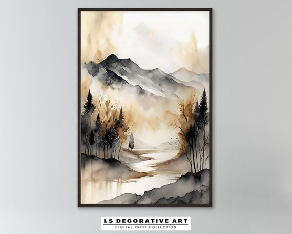 Misty Mountain Watercolor Landscape Wall Art Home Decor 23 0018