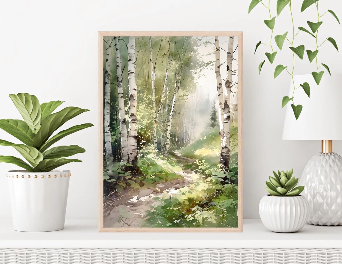 Watercolor Birch Tree Art Print, Nature Landscape - Image 2