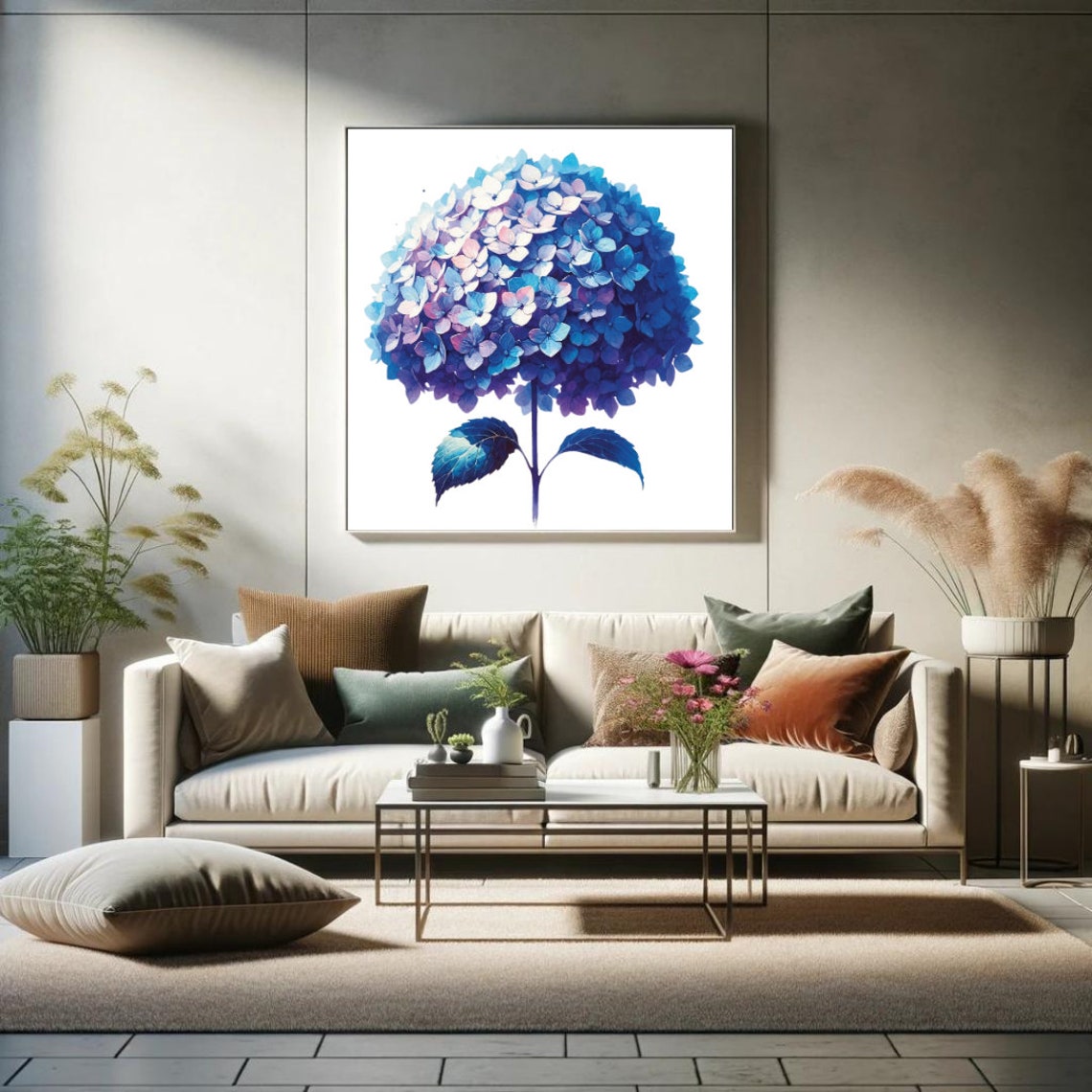 Lush Blue Hydrangea Bloom Captivating Watercolor Floral Poster