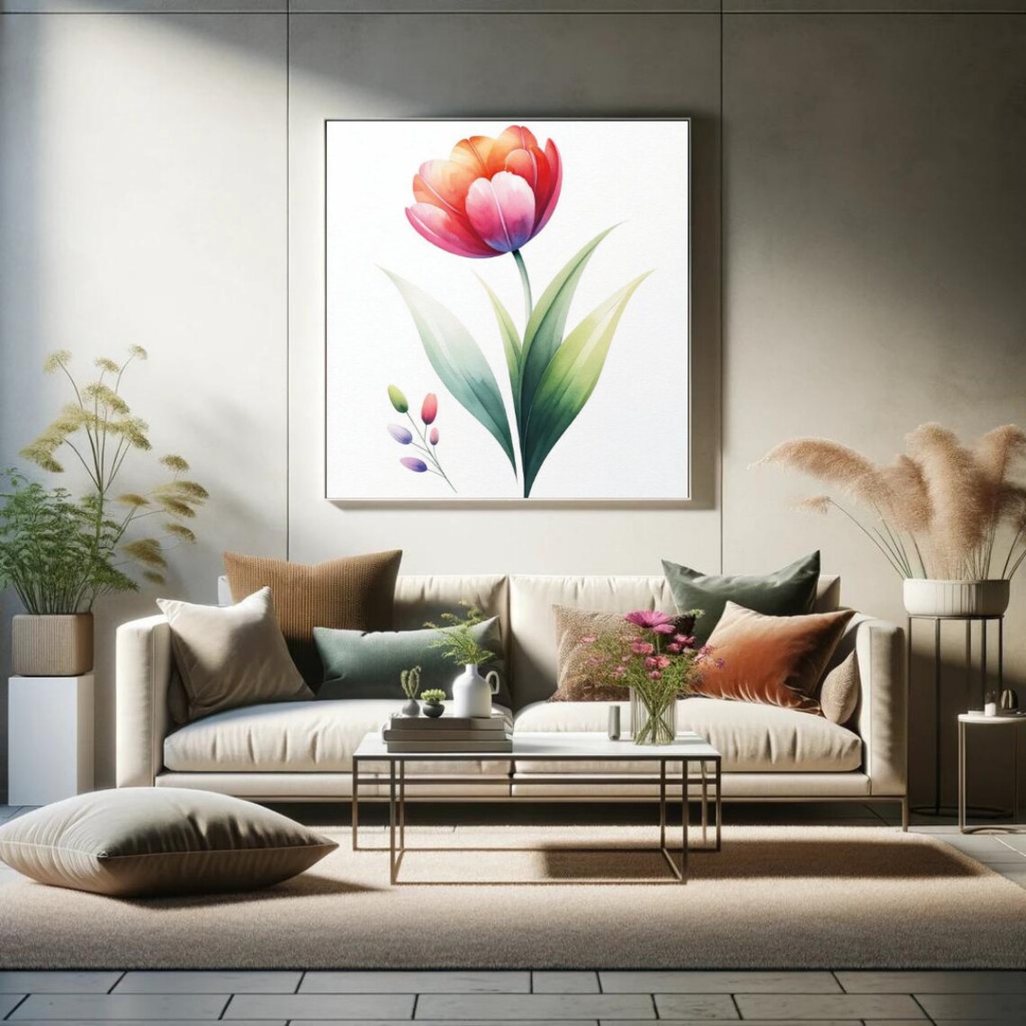 Red Orange Gradient Tulip Watercolor Elegant Floral Art Poster - Image 2