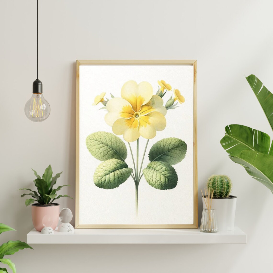 Yellow Primrose Blooms Green Leaves Botanical Watercolor Poster - Image 2