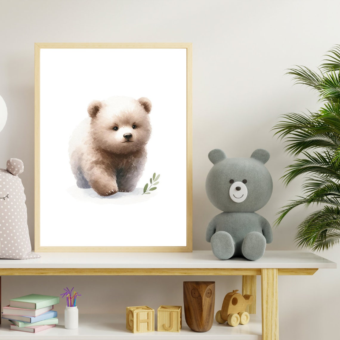 Cuddly Brown Baby Bear Cub Soft Watercolor Nursery Wall Poster - Image 2