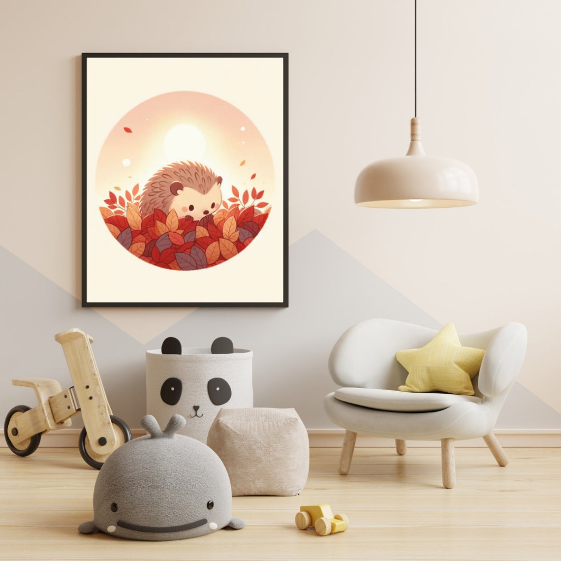 Baby Hedgehog Autumn Leaves Cozy Fall Circle Cute Nursery Wall Art - Image 2