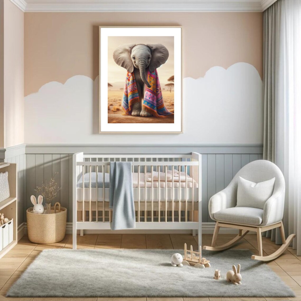 Baby Elephant Colorful Tribal Blanket Safari Savanna Nursery Wall Art - Image 5