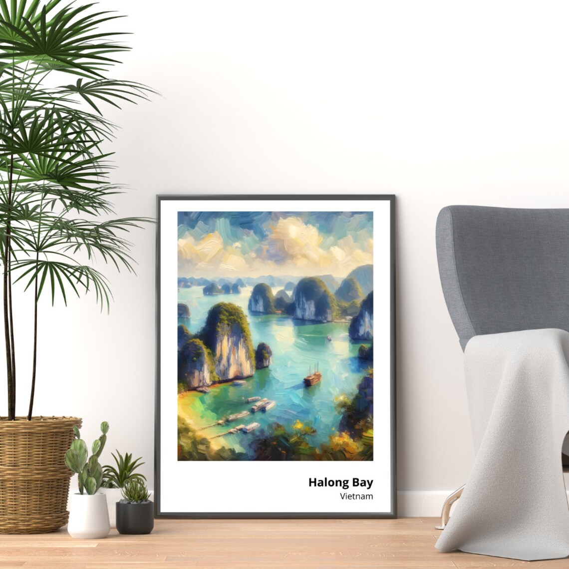 Halong Bay Vietnam Limestone Karsts Seascape Boat View Poster - Image 2