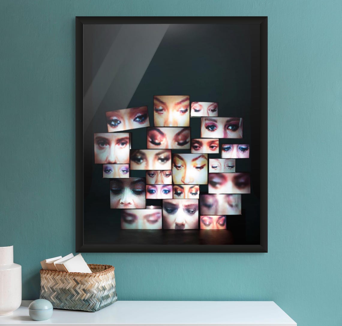 Celebrity Eyes Looking Down Collage Mosaic Art Portrait Poster