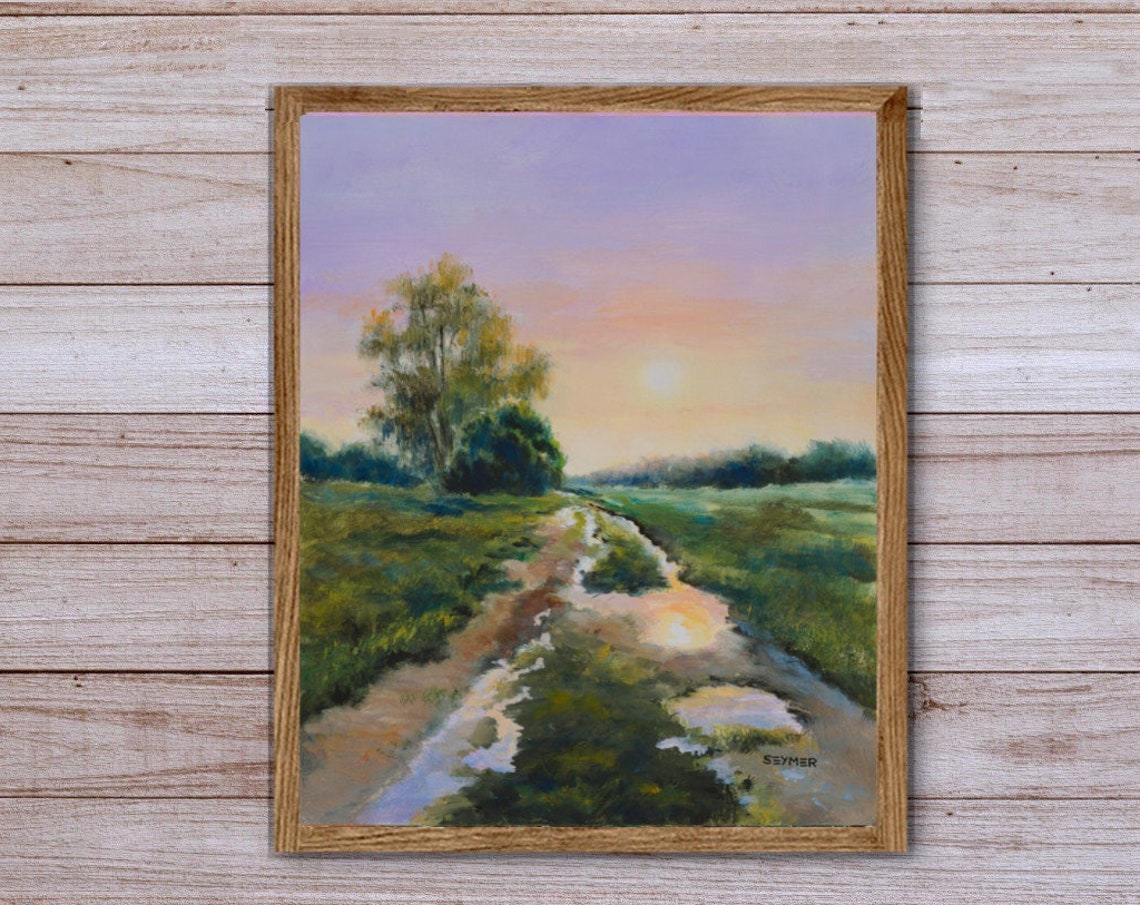 Country Landscape Sunset Print Countryside Oil Painting Path After Rain Rainy Field Country Road Artwork Farmhouse Art Living Room Decor - Image 5