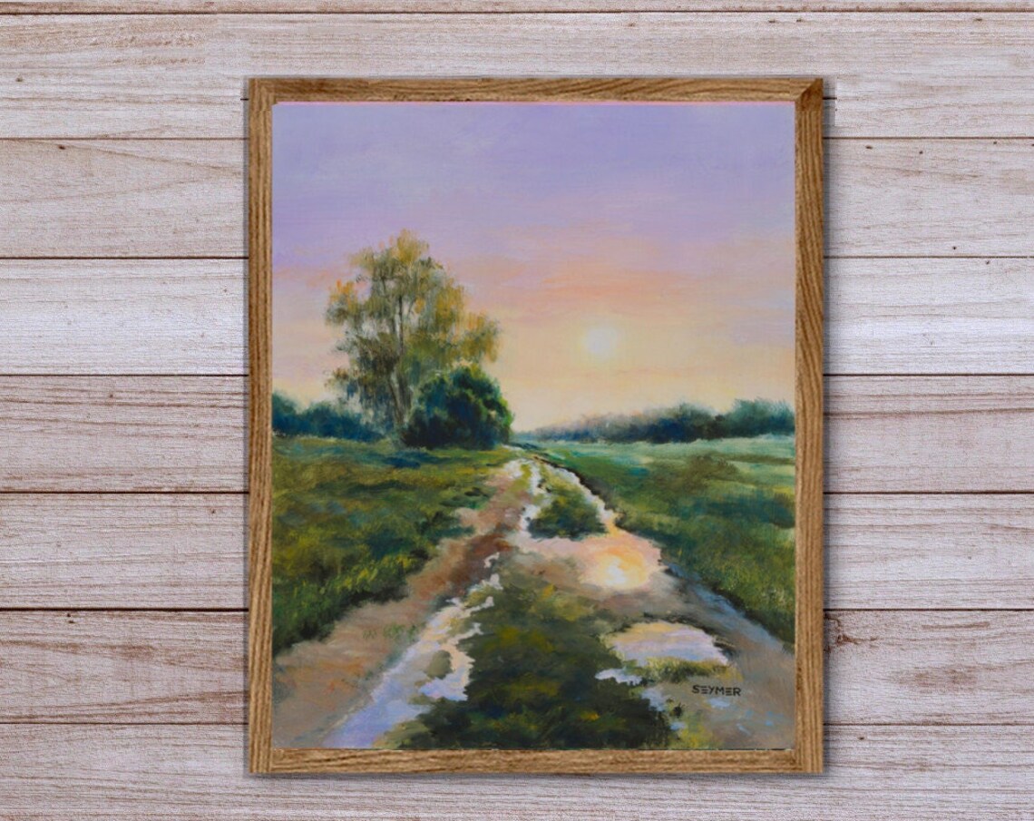 Sunset Country Road After Rain Landscape Oil Painting Poster - Image 5