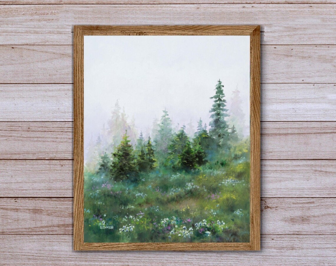Foggy Forest Misty Mountain Art Print, Neutral Tones - Image 5