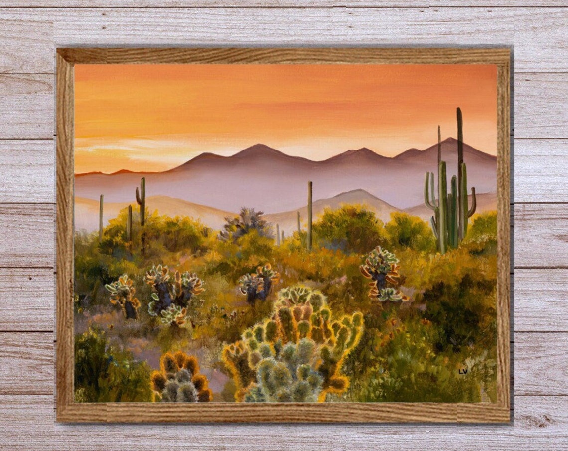 Sonoran Desert Sunset With Saguaro And Cholla Cacti Landscape Poster - Image 5