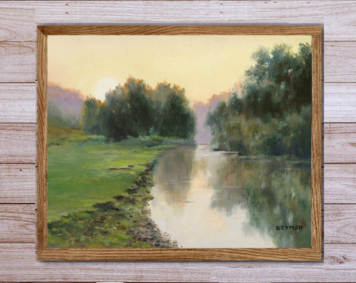 Vintage Calm River Landscape Art Print - Image 5