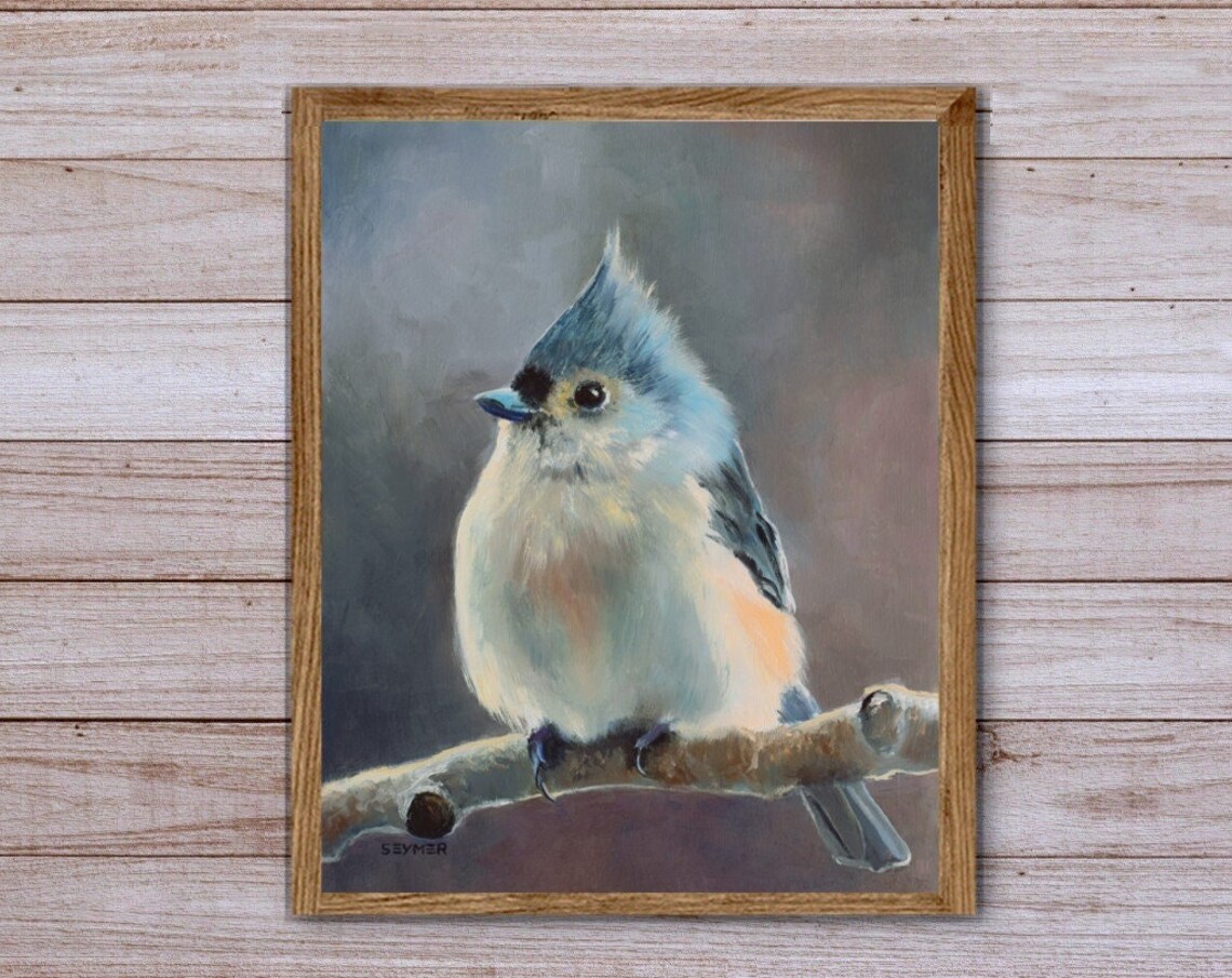 Blue Tufted Titmouse Oil Painting Art Print, Farmhouse - Image 5