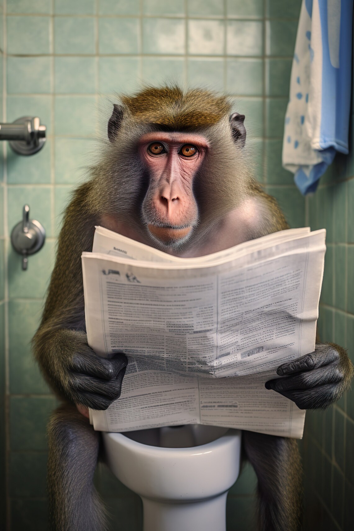 Mandrill Monkey Bathroom Wall Art Print, Funny Monkey