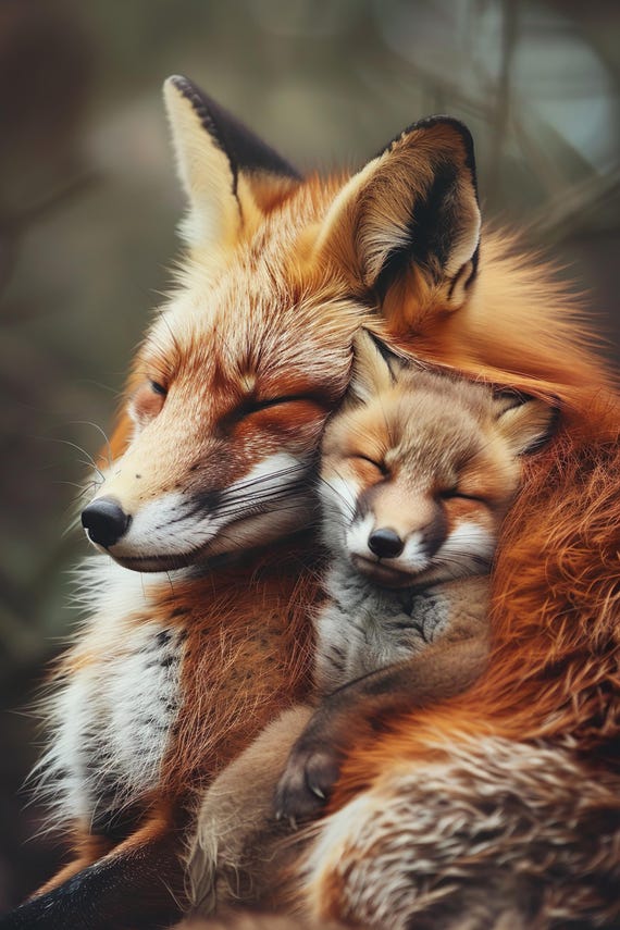 Mom Baby Fox Cute Animal Family Wall Art Nursery Room Bedroom Prints Cute Vintage Style Animal Photo Mommy And Me Ai Art