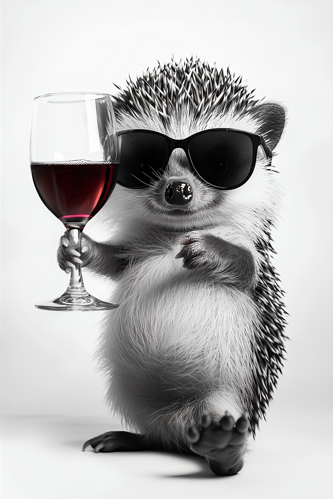 Hedgehog Drinking Red Wine Funny Kitchen Art Print - Image 2