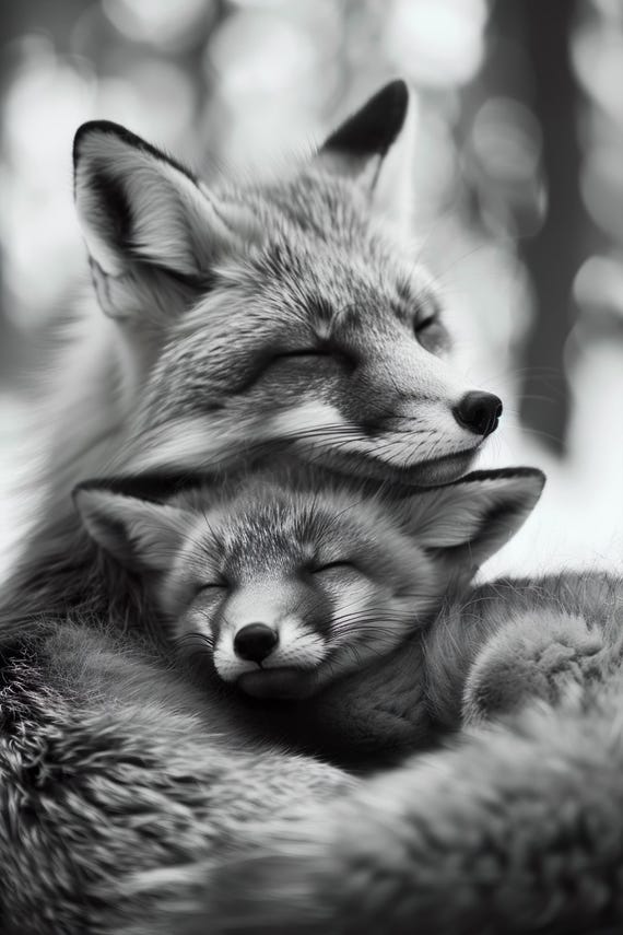 Mom Baby Fox Cute Animal Family Wall Art Nursery Room Bedroom Prints Cute Vintage Style Animal Photo Mommy And Me Ai Art