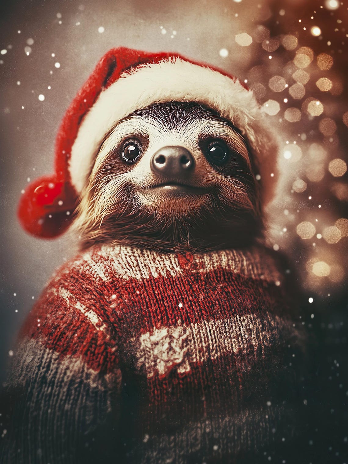Cute Christmas Sloth In Santa Hat And Red Sweater Winter Wall Art - Image 2