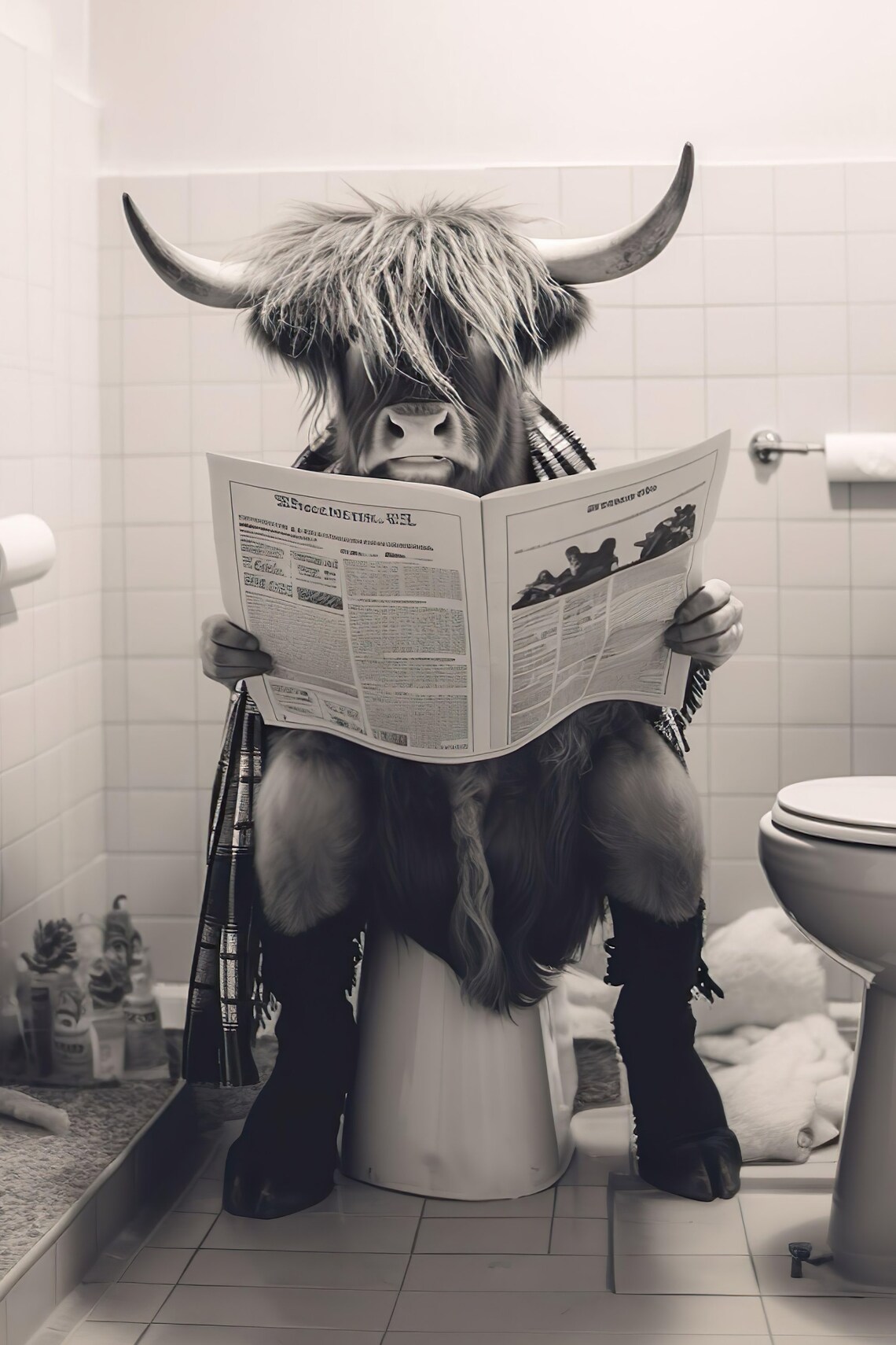 Funny Highland Cow Bathroom Wall Art Print
