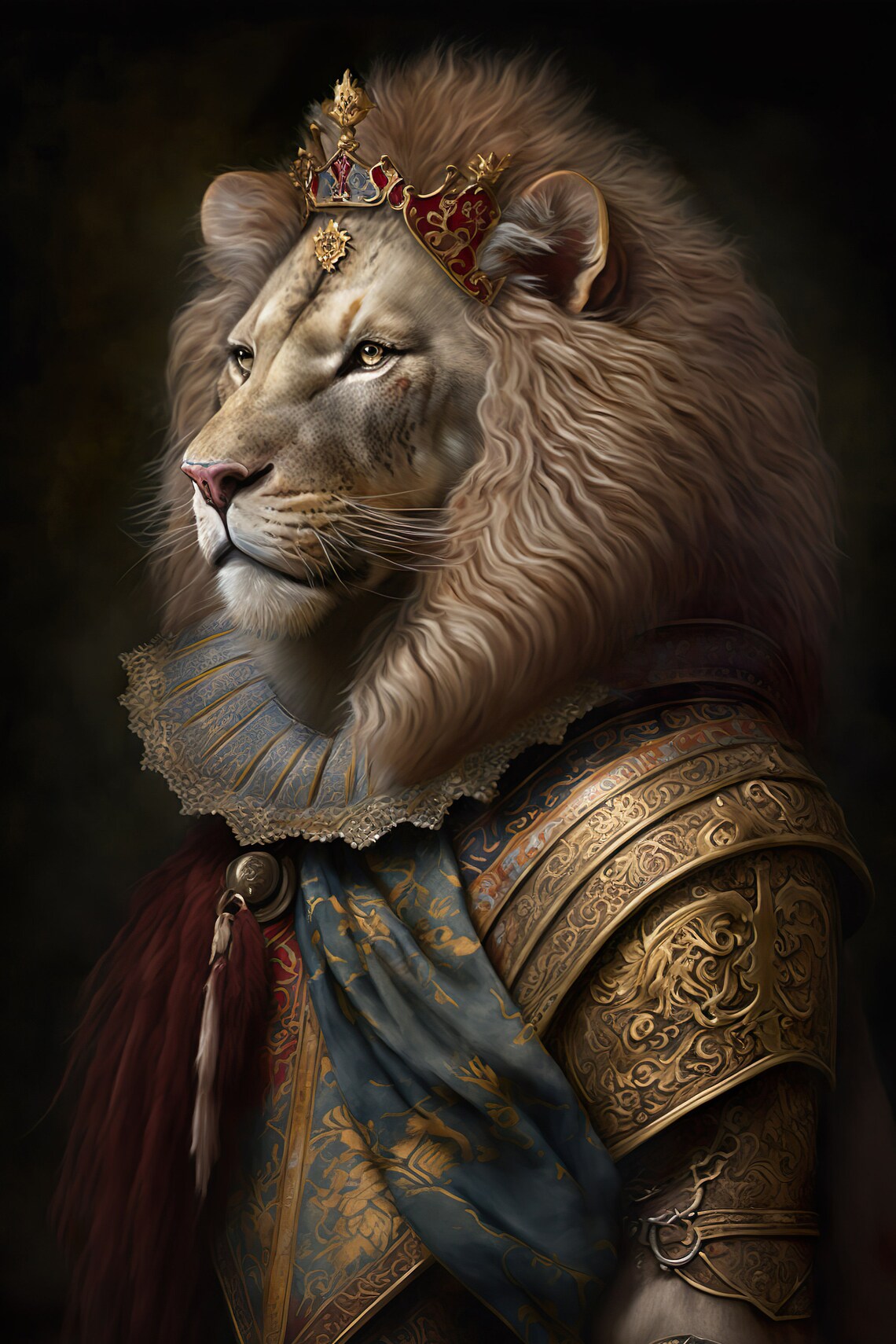 Aristocratic Lion Renaissance Portrait Art Print