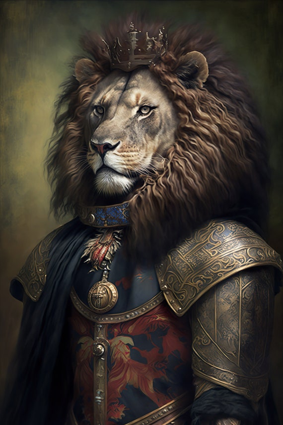 Aristocratic Lion Funny Animal Wall Decor Renaissance Painting Lion Portrait Quirky Animal Art Home Decor Ai Art