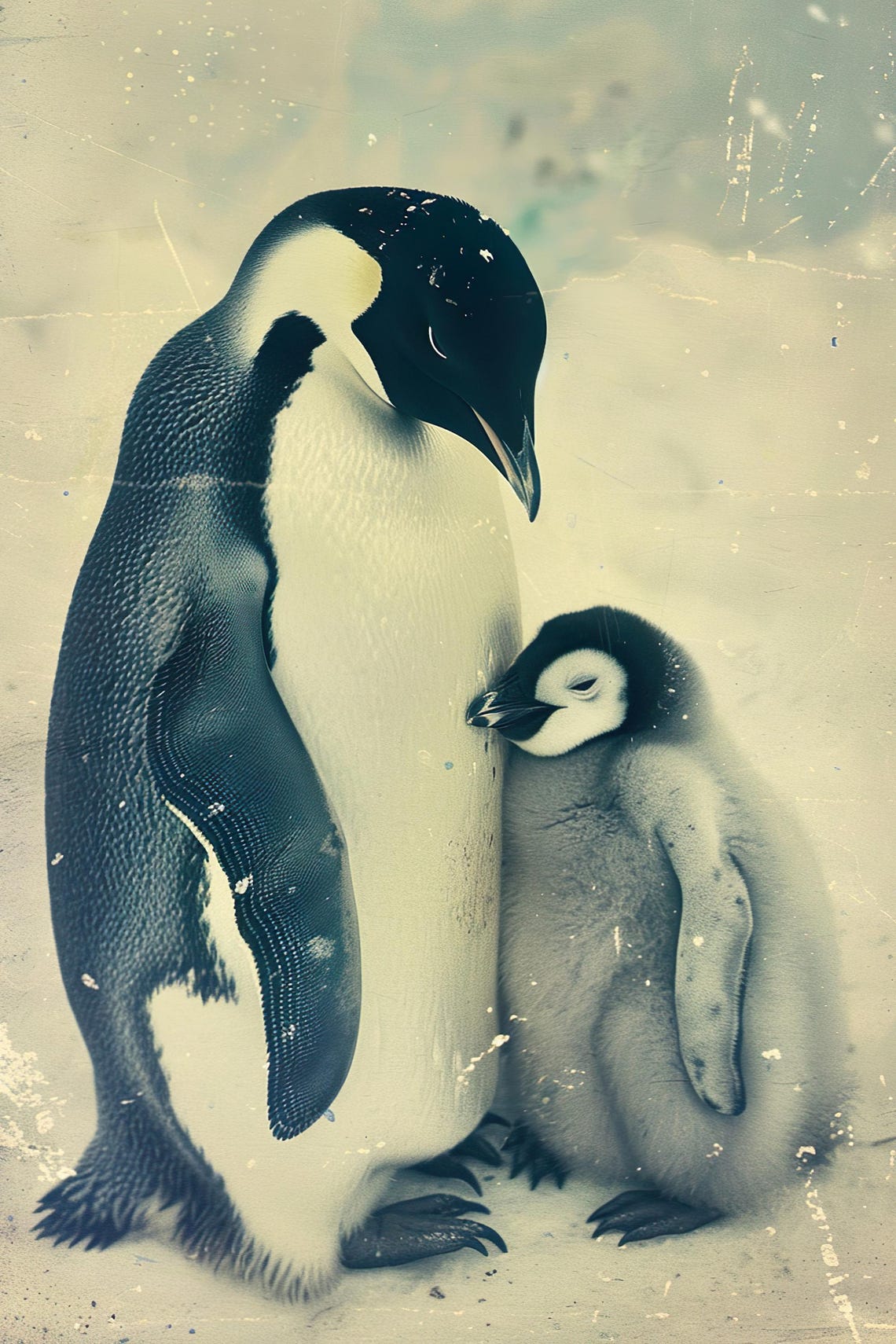 Mom Baby Penguin Cute Animal Wall Art Nursery Room Bedroom Prints Cute Vintage Style Animal Photo Mommy And Me Ai Art