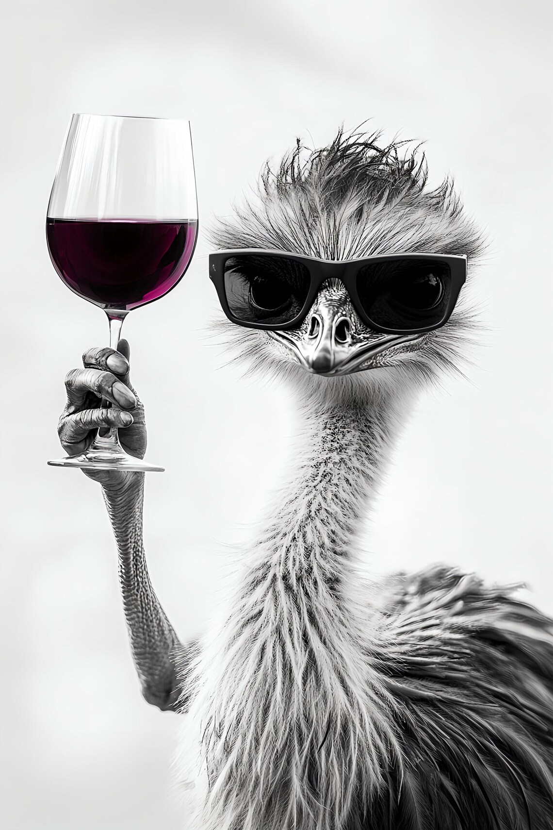 Ostrich With Sunglasses Holding Red Wine Glass Funny Animal Poster - Image 2