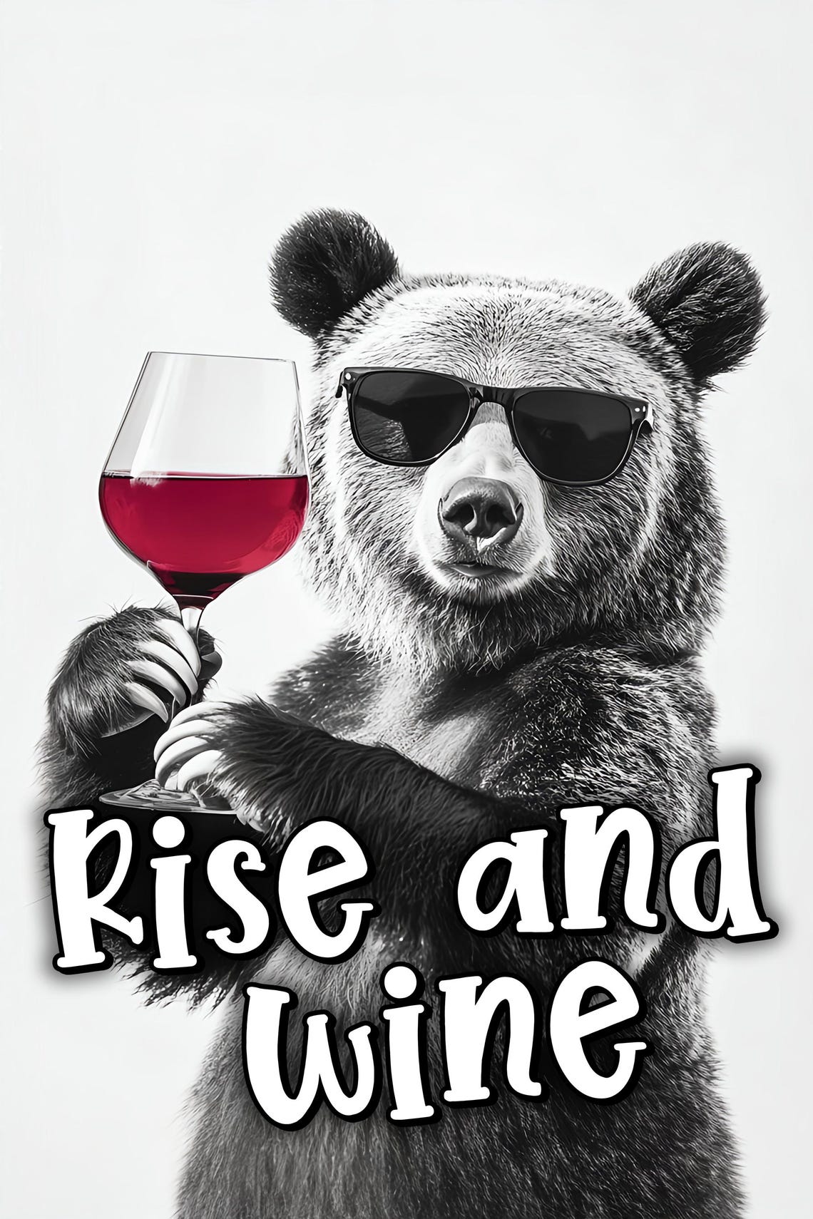Bear With Sunglasses Rise And Wine Funny Wine Quote Wall Art - Image 2