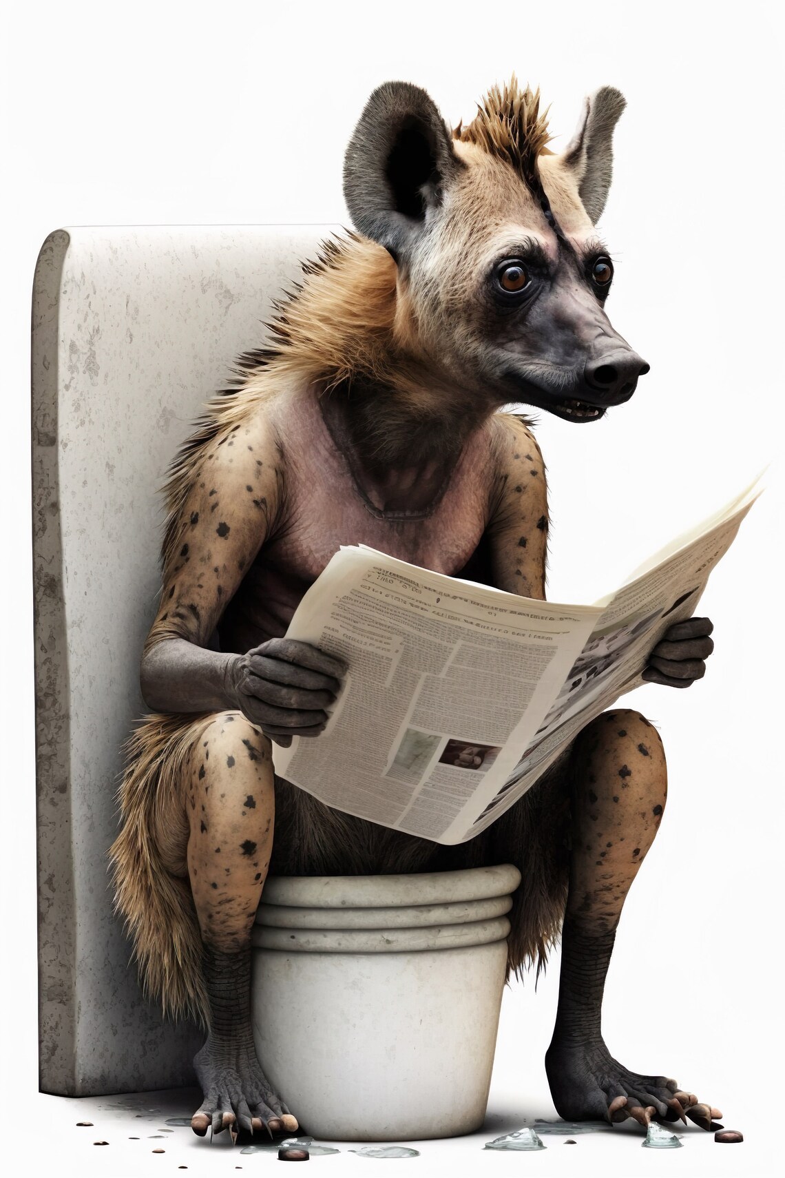 Hyena Sitting on the Toilet Reading Newspaper, Humor Poster