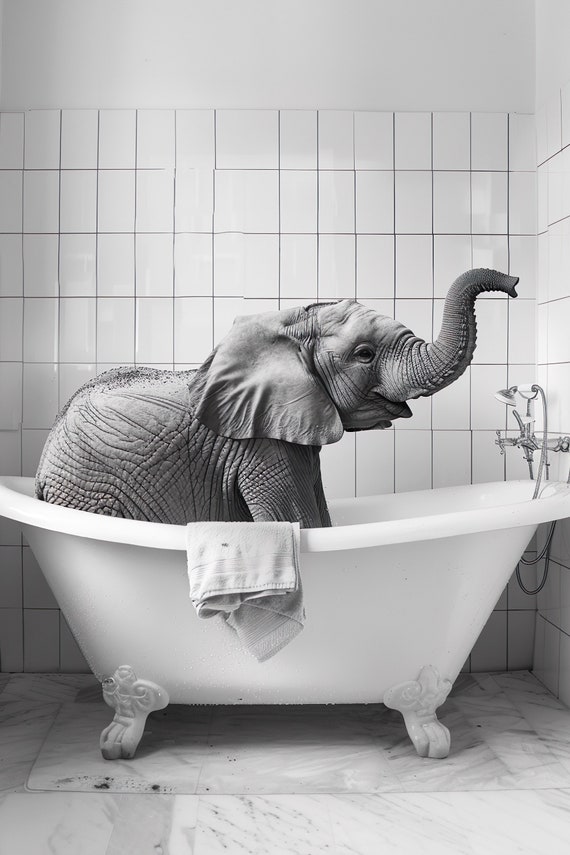 Funny Elephant in the Bathtub Bathroom Wall Art