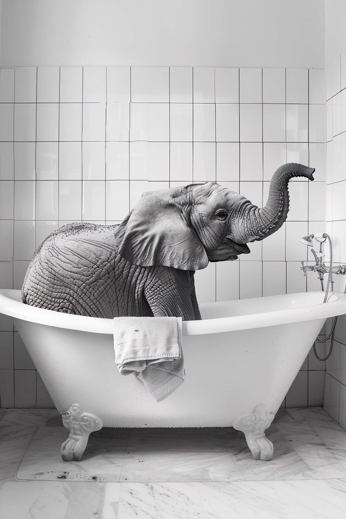 Funny Elephant in the Bathtub Bathroom Wall Art